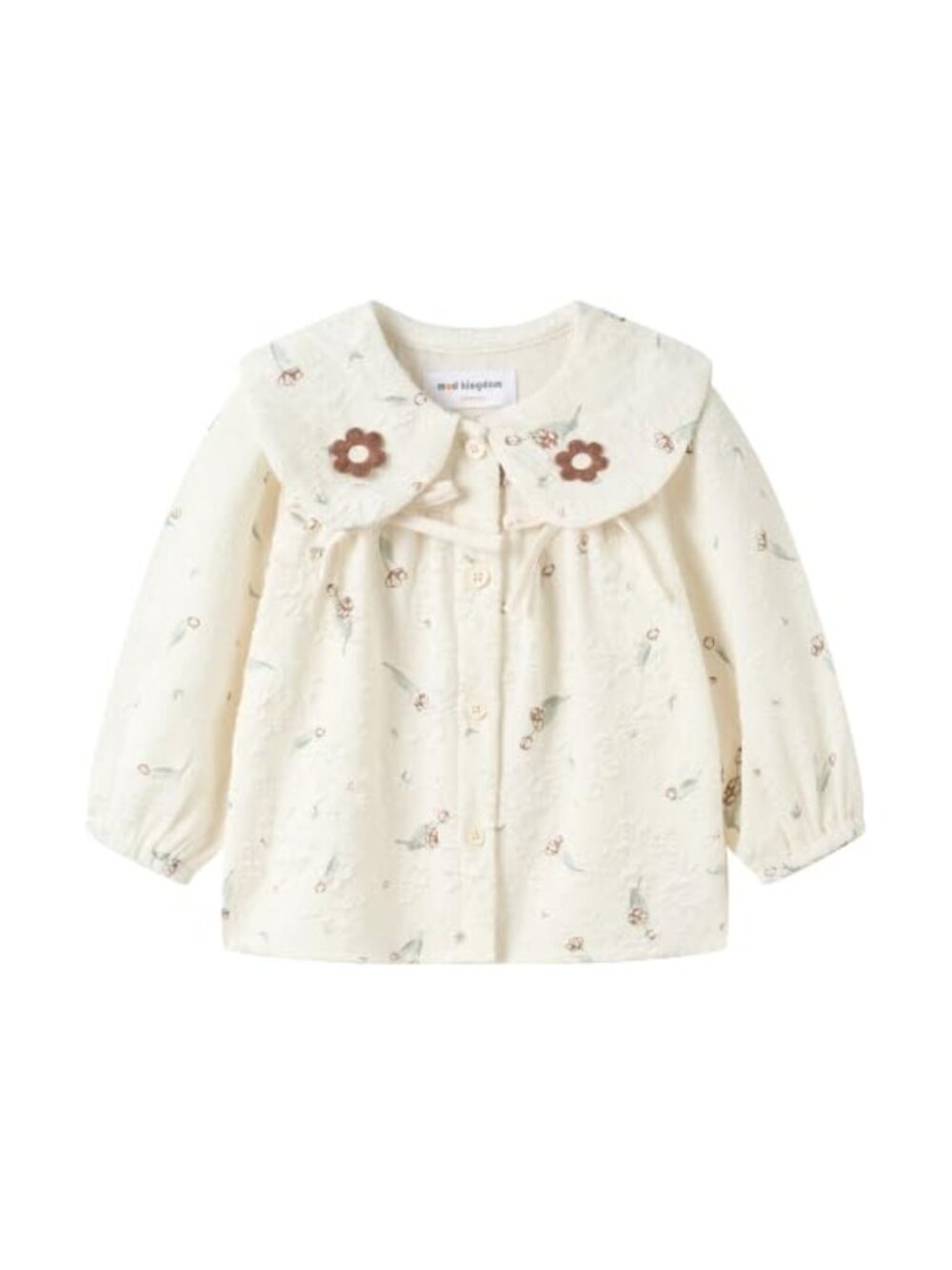Girls Long Sleeve Button Down Shirt with Peter Pan Collar Floral Print Cotton
